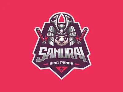 Panda King Samurai animal brand branding design emblem forsale graphic design illustration logo panda panda king samurai samurai sport vector