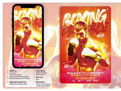 Boxing Match Sport Flyer 300 dpi advertise banner boxing boxing match branding brochure cmyk design extreme sport flyer templates graphic design invitation poster print templates red sport sport flyer template vertical