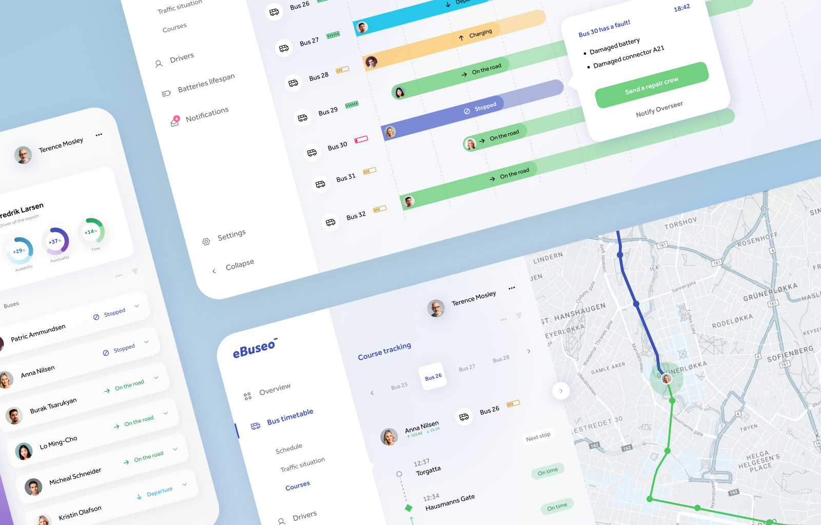eBuseo: UX/UI dashboard design for electromobility management alarm bus buses codete dashboard electromobility fleet management mobile app navigation norway oslo scandinavia traffic ui ux