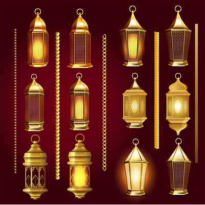 Vector Golden Lamps Designs | Illustrator Illuminated Lamps Read