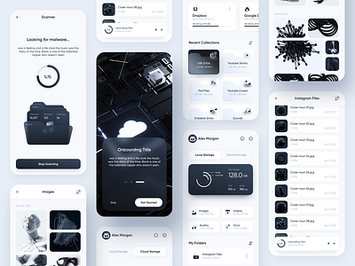 File Manager app analysis black white card design category chart cloud storage file manager folder gallery glass glass design management app mobile onboarding onboarding search searching uploading