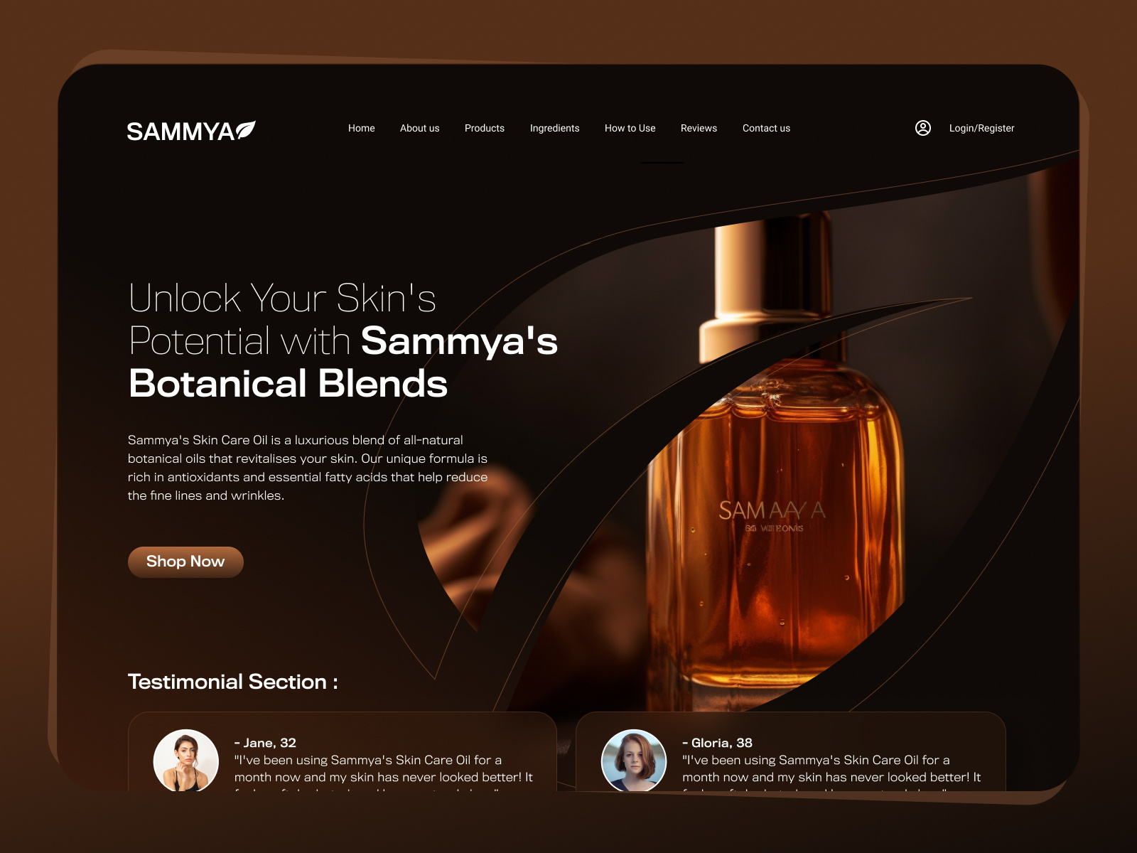 Skin Care Oil Landing Page Concept animation beauty beauty product branding cosmetic design fashion graphic design landing page lipstick minimal movbile ui online store salon skin care oil skincare ui web design website women