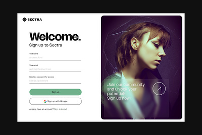Sign up page for daily UI 2023 ai blurred bold daily ui design glass green midjourney modern modernist sass sign up typography ui design