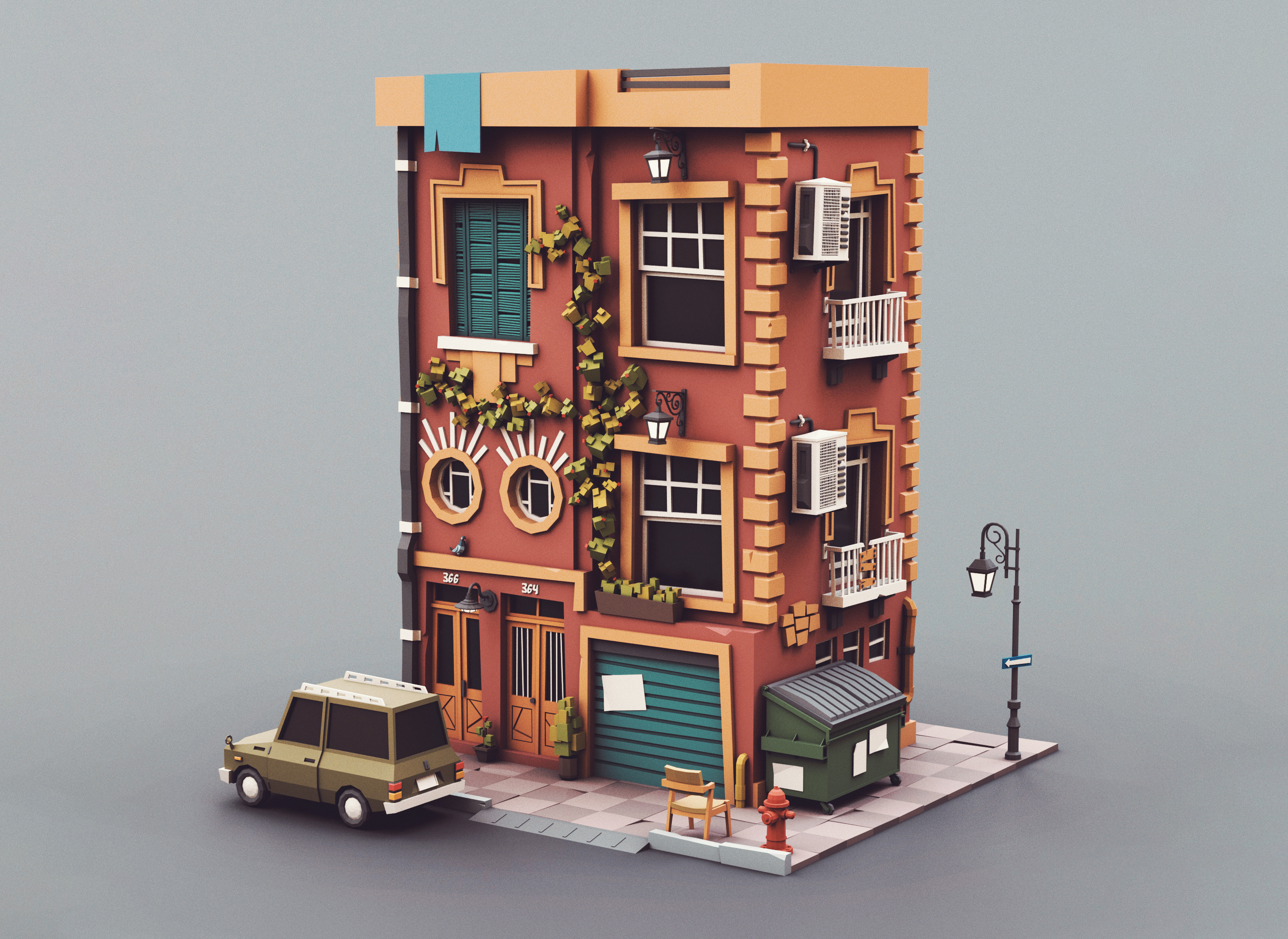 Low poly Townhouse 01 car stylized townhouse