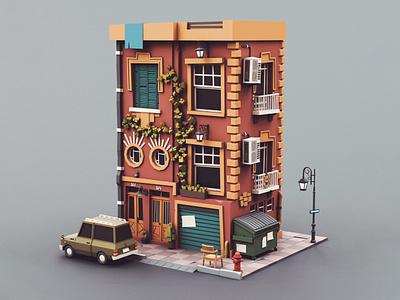 Low poly Townhouse 01 car stylized townhouse