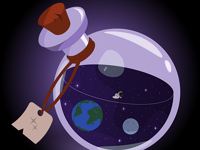 Universe in a flask astronaut cartoon earth earth day flask galaxy illustration moon spase universe