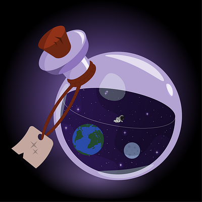 Universe in a flask astronaut cartoon earth earth day flask galaxy illustration moon spase universe