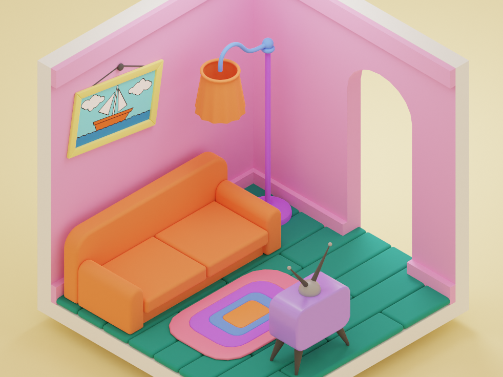 Isometric 3D - Simpson's living room by Herbert Garibaldi on Dribbble