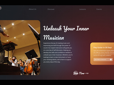 Music Learning Website canon grid community oriented design ersonalized learning figma golden canon grid instrument specific interactive design landing page multimedia: music education music instrument landing page music instrument website music learning landing page music learning website online learning ui ui design uiux user interface