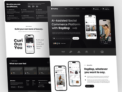 ⚫️ RopBop - One Page Website aartificial intelligence black interface blockchain blockchain payment brand clean commerce commerce platform community company fashion landingpage live onepage professional social social commerce streaming tiktok website