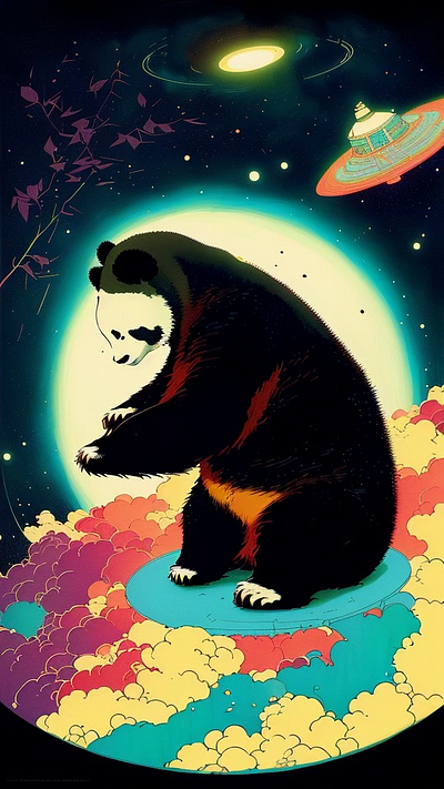 Giant panda in space ai art artificialintelligence character cute design entergalactic kaiber