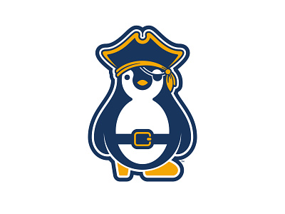 Pennell Elementary Pirate Penguin blue cute fun identity illustration logo penguin pirate yellow