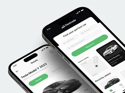 Flextrade - Car Trade App app automotive black car clean compare green mobile popular rent repair sell spesification tesla trader trending uiux vehicle white workshop