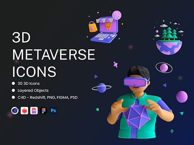 3D Metaverse Icon Set - Vol 1 3d branding design graphic design icons illustration metaverse ui