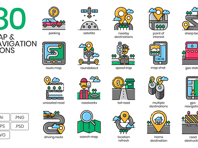 Map & Navigation Icons branding design graphic design icons illustration vector