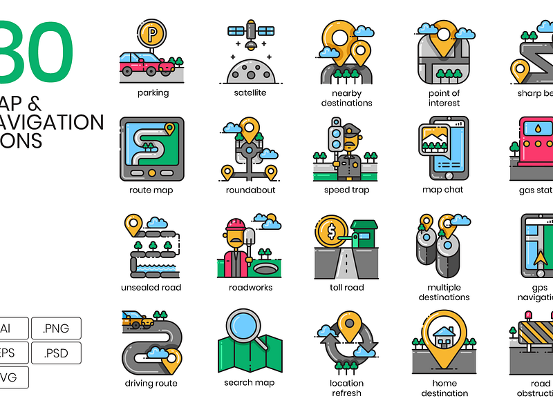 Map & Navigation Icons branding design graphic design icons illustration vector
