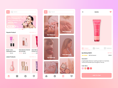 Beauty Product Shop App app design beauty beauty app beauty shop cosmetic cosmetics cosmetics product design e commerce facial makeup mobile product skin skincare skincare app ui ui design ui ux ux