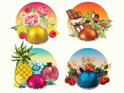 Nespresso Capsule Flavor Notes Illustration advertising branding chocolate coffee design digital art digital illustration digital painting flavor fruits illustration nespresso product