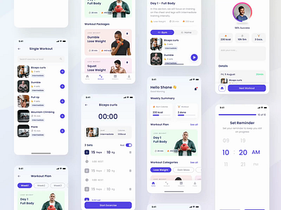 FitFe- Collage Version Interaction Design cardio clean crossfit exercise fitness gym healthapp interaction mobile app motion personal trainer planner sport sport trackers timer tracker uiux weight loss workout yoga