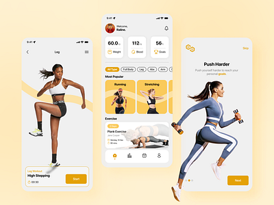 Fitness Mobile Apps app design fitness fitnessapps health homescreen mobile onboarding ui uidesign yellow