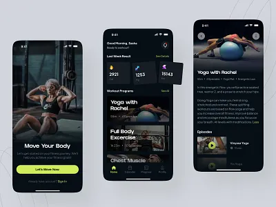 Fitness & Workout Mobile App app clean design dark mode fitness app mobile app ui uidesign uiux workout app