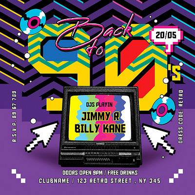 Back to 90s Party Flyer Template 80s party 90s party advertisement classic flyer free download graphic design nightclub photoshop poster print design psd flyer retro template