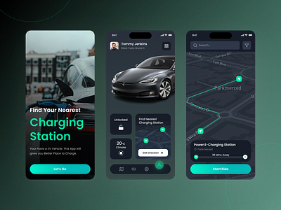 Find EV Charging Station Mobile App branding car design elegent find ev charging station find route minimal services tracking ui