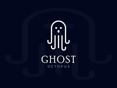 Ghost Octopus logo design. Sea ghost app curious deep sea eerie eight arms haunting ink intelligent logo design mysterious ocean octopus phantom sea creature sea ghost stealthy tentacles translucent underwater waves