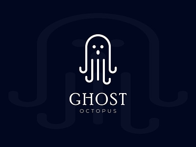 Ghost Octopus logo design. Sea ghost app curious deep sea eerie eight arms haunting ink intelligent logo design mysterious ocean octopus phantom sea creature sea ghost stealthy tentacles translucent underwater waves