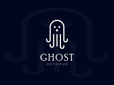 Ghost Octopus logo design. Sea ghost app curious deep sea eerie eight arms haunting ink intelligent logo design mysterious ocean octopus phantom sea creature sea ghost stealthy tentacles translucent underwater waves