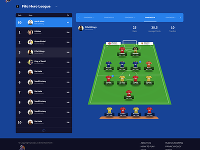 Soccer Fantasy dark design fantasy sports football soccer ui