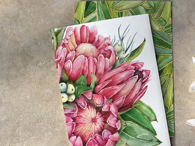 Protea flowers watercolor clipart bouquet clipart digital paper exotic flower hand drawn illustration mistletoe nature protea seamless pattern set tropical watercolor wedding