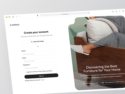 Corals - Sign Up Website Design account clean create account form landing page log in login new account product product design register sign in sign up sign up form signin signup step web web app website