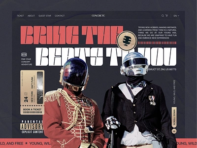 Concrete - Concert Website bold concert concert website daft punk fest festival gig home page homepage landing page landingpage music ticket typography ui ux web web design website website design