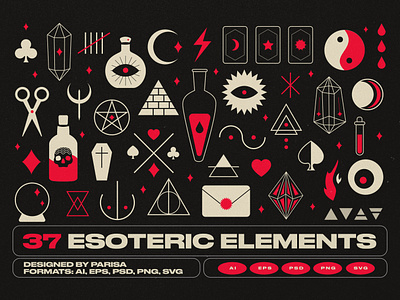 Magical Esoteric Elements astrology blood bohemian boho buttle devil esoteric evil eye icon logo magic magical mystery mystic red retro shapes vintage witch