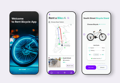 Concept Bicycle Rental App app deisng bicycle rent app booking bicycle design graphic design mobile app mobile app design rent a bicycle ui uiux ux