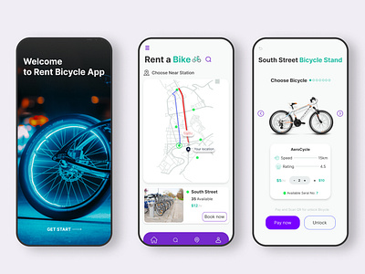 Concept Bicycle Rental App app deisng bicycle rent app booking bicycle design graphic design mobile app mobile app design rent a bicycle ui uiux ux