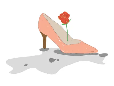 The pink shoe with red rose creative design graphic design illustration realistic water colors