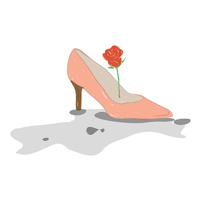 The pink shoe with red rose creative design graphic design illustration realistic water colors
