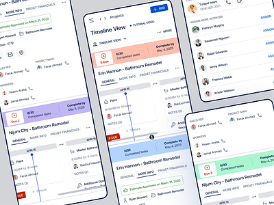 Timeline View (SaaS Responsive Web App) card constructions contractors employee ipad ui job lead details management progressive responsive complex app roadmap saas slide task surface pro 8 6 task timeline ui ux web app