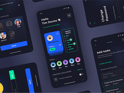 Dashboard design android app design challenges chores cool dark ui design ios manager app minimal mobile ui modern rewards task manager tasks ui uiux user interface ux