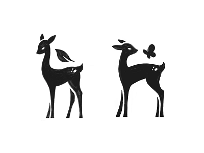 Cute Baby Deer (Sketches) animal baby deer branding cute animal cute deer deer deer and leaf deer drawings elegant deer leaf logo logo design logo designer minimal nature silhouette sketches young deer