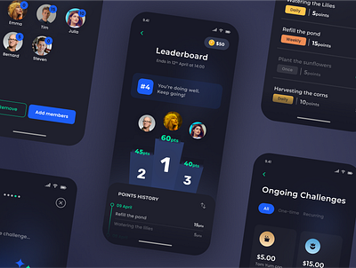 Leaderboard add app design challenges chores cool create dark ui design household leaderboard minimal mobile ui modern records rewards tasks tasks manager ui user interface ux