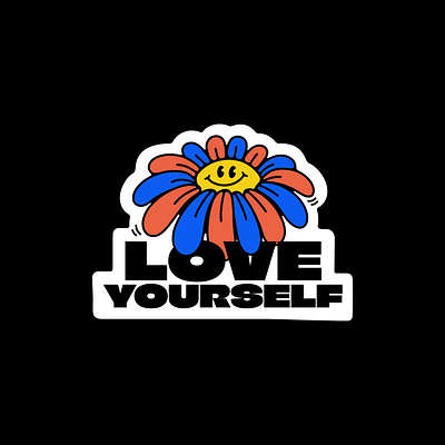 Love yourself - motivational sticker daisy design flower graphic graphicdesign illustration love motivational palette power procreate selflove sticker stickers typography vector yourself