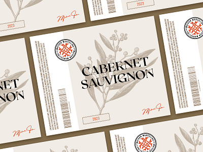 Maison Marceline | Label Design beige belgium bottle branding brown design etching label logo monogram odoo plant red vineyard wine