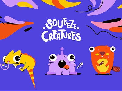 Squeeze Creatures animal animation animal illustration animals beaver character character design children children illustration cute animals cute illustration funny animation funny illustration iguana illustration kids illustration monster peackock pets toys