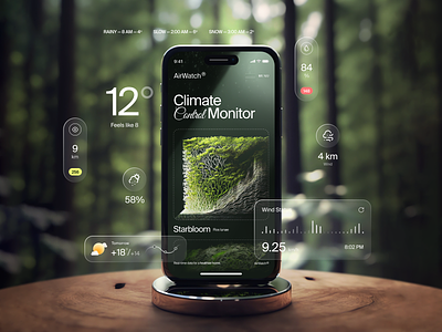 AirWatch® - 🌲 Weather Forecast Mobile App 🌳 app climate cloudy concept dashboard design eco plant forest inspiration ios leaves mobile ui ux weather forecast widgets