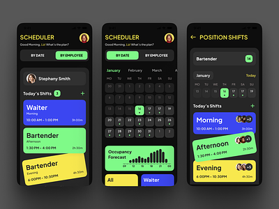 Scheduler mobile app app calendar dark design efficiency hr mobile modern schedule shift theme ui ux