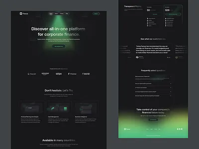 Finance - Landing Page clean component dark mode finance finance landing page financial glassmorphism gradient green landing page minimalist mockup