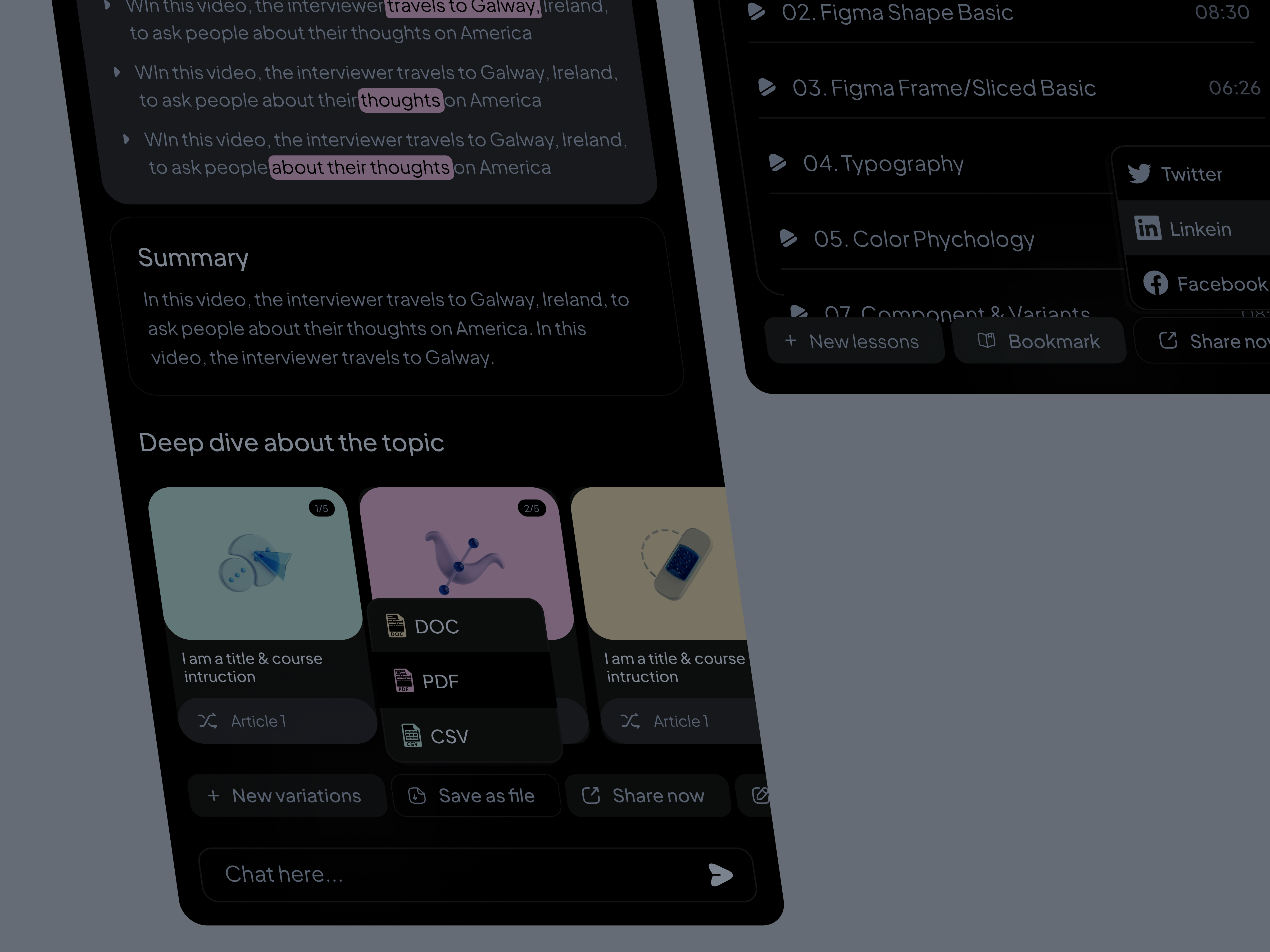 Course GPT (AI-Based course analyzer) ai assistant artificial intelligence artificialintelligence clean deep learning design design system e learning edtech education elearning learning platform minimal online school platform uidesign uxdesign video visual design webdesign